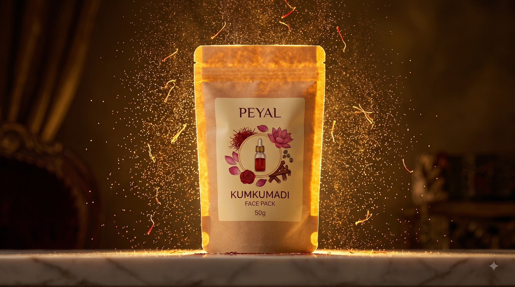 Peyal Kumkumadi Face Pack with a warm saffron glow