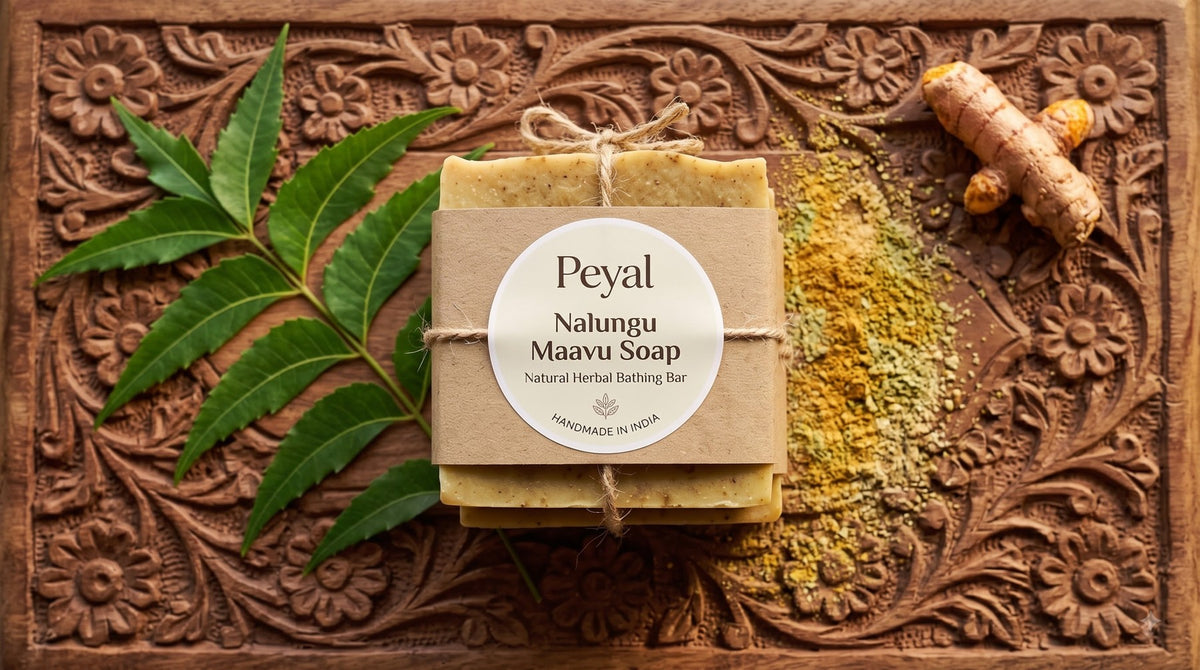 Nalungu Maavu Soap bar on a sandalwood block